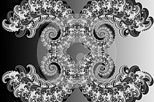 Abstract 3D image with a volume on a black and white background of fractal luxury patterned elements