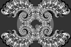 Abstract 3D image with a volume on a gray background of fractal luxury patterned elements, modern stylish fantasy screensaver, tex