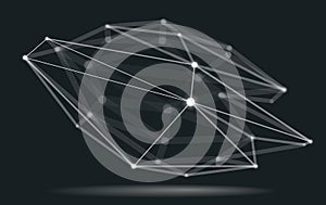 Abstract 3D mesh shape vector illustration, dots connected with lines technology polygonal object, dynamic tech and science