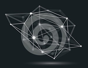 Abstract 3D mesh shape vector illustration, dots connected with lines technology polygonal object, dynamic tech and science