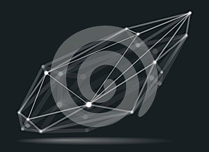 Abstract 3D mesh shape vector illustration, dots connected with lines technology polygonal object, dynamic tech and science
