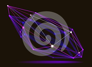Abstract 3D mesh shape vector illustration, dots connected with lines technology polygonal object, dynamic tech and science