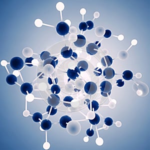 Abstract 3d molecular structure with blue and white spheres