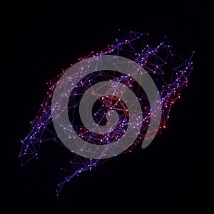 An abstract 3D network of interconnected lines and nodes. The structure features