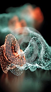 Abstract 3D network of interconnected nodes and lines forms wave-like structures.