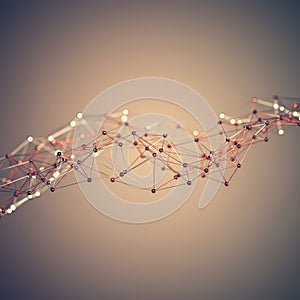 An abstract 3D network of nodes and connecting lines creates a wave-like pattern.