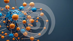 Abstract 3D Network of Orange and Blue Nodes
