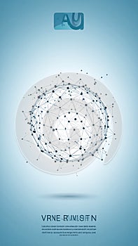 Abstract 3D Network Sphere Connecting Nodes with Lines on Blue Gradient Background