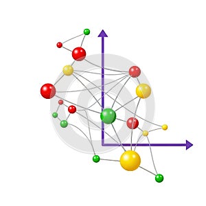 Abstract 3d network visualization of connected nodes and lines dynamic data flow