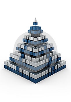 Abstract 3D pyramid composed of stacked cube-like blocks in