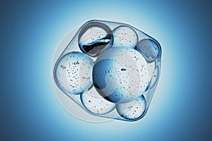 Abstraktní  trojrozměrná grafika vykreslená počítačem z bubliny v modrý 
