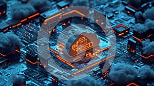 Abstract Cloud Computing Digital Data Server Network Technology Circuit Board 3D Cyber Future System Global