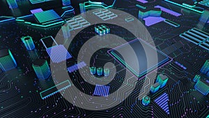 CPU Computer Chip on Futuristic Circuit Board