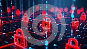 Cyber Security Network with Padlocks