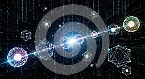 Abstract Digital Network Connection with Binary Code and Geometric Shapes