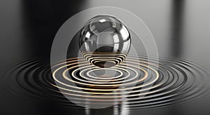 Abstract Metallic Sphere with Glowing Ripple Effect