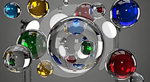 Abstract Colorful Bubbles and Spheres on Gray Background - 3D Render