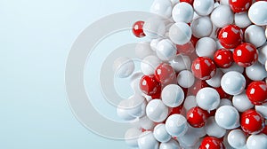 Abstract 3D Render of Red and White Glossy Spheres on a Light Blue Background