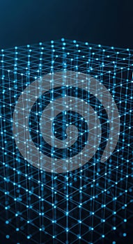 Abstract Blue Network Cube Structure Glowing Dots, Data Science Technology Concept