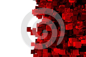 Abstract 3d rendering of chaotic cubes. Flying shapes in empty space. Dynamic background.