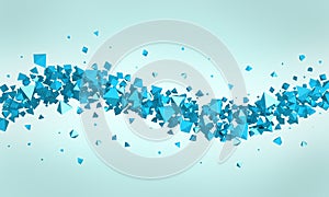 Abstract 3d rendering of chaotic particles. Background of pyramids in empty space.3D illustration
