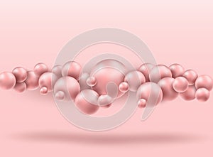 Abstract 3d rendering of chaotic spheres in empty space. Futuristic pink background. Abstract composition with chaotic floating