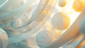 Abstract 3d rendering of chaotic structure. Background with shiny spheres.
