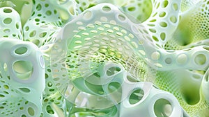 Abstract 3D rendering of a chaotic structure in light green color. Creative background