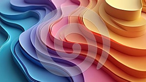 Abstract 3D rendering of colorful wavy layers, creating a dynamic and visually appealing design