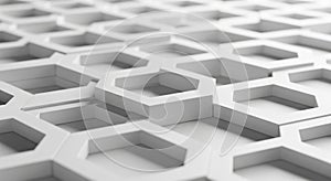 Abstract 3D Rendering of a White Hexagonal Grid Pattern background geometric