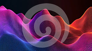 Vibrant Gradient Wireframe Abstract Landscape. Neon Grid Surface Visualization of Data, Sound Waves, or Technology Flow