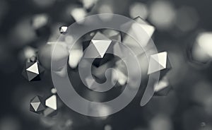 Abstract 3D Rendering of Flying Polygonal Spheres