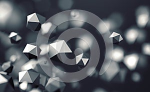 Abstract 3D Rendering of Flying Polygonal Spheres