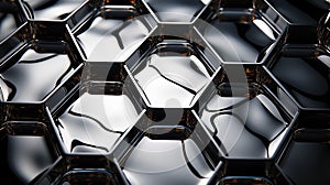 Abstract 3d rendering of hexagon background. Reflective surface. Generative AI