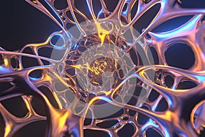 Abstract 3d rendering illustration .Organic structure network neutron metal membrane sci-fi background. 5G technology networking