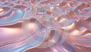Abstract 3D rendering of iridescent, flowing waves creating a dynamic and colorful background.