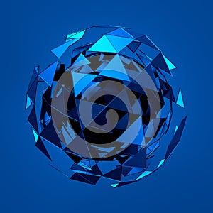 Abstract 3d rendering of low poly blue sphere with