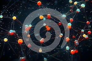 Abstract 3d rendering of network connection structure. Futuristic background with lines and dots. Generative AI