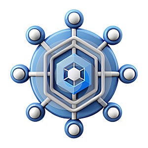Abstract 3d rendering of network nodes connected to a central data hub icon concept