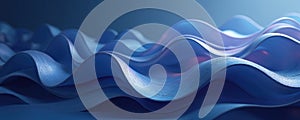 Abstract 3D rendering wavy wallpaper blue navy. Dynamic flow digital surface. Tech background for web design or presentation.