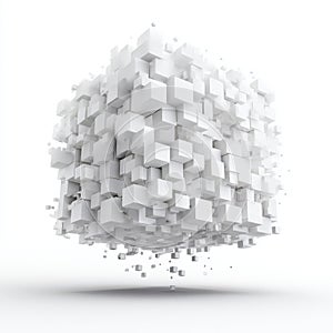 Abstract White Exploding Cube 3D Render