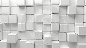 Abstract 3d rendering of white cubes. Cubes wall background.