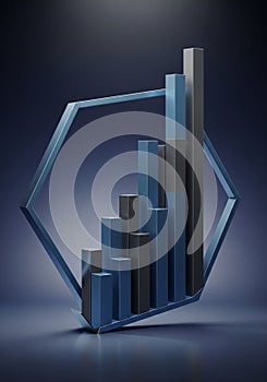 Abstract 3D representation of a bar graph within a hexagonal