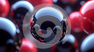 Abstract 3D Sphere Composition In Red And Black