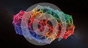 Abstract 3D structure resembling a complex geometric cloud, composed of