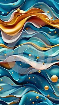 Abstract 3D texture background, seamless pattern, waves and bubbles