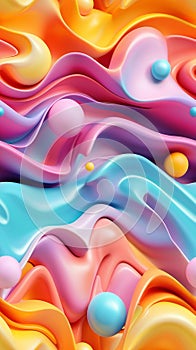 Abstract 3D texture background, seamless pattern, waves and bubbles
