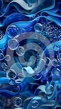 Abstract 3D texture background, seamless pattern, waves and bubbles