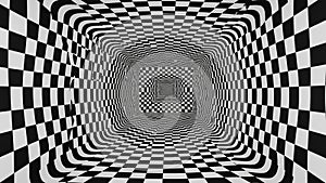 Abstract 3D tunnel with checkered pattern and optical illusion effect