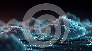 Abstract 3D visualization of cloud computing and digital data flow concept. Abstract visualization of cloud computing